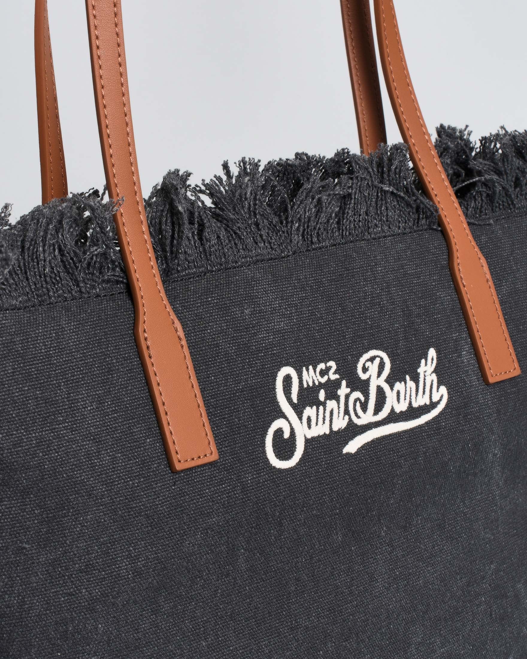 BORSA CITY REGULAR IN CANVAS DENIM SCURO CON FRANGE SAINT BARTH