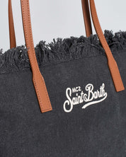 BORSA CITY REGULAR IN CANVAS DENIM SCURO CON FRANGE SAINT BARTH