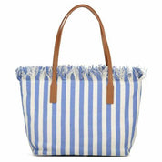 Borsa City Bag Mid Fringe Micro Stripes blu Saint Barth