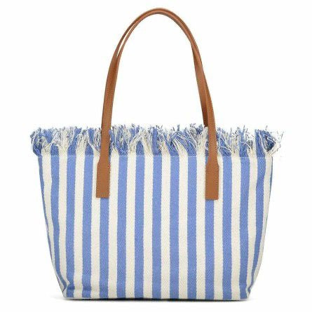 Borsa City Bag Mid Fringe Micro Stripes blu Saint Barth