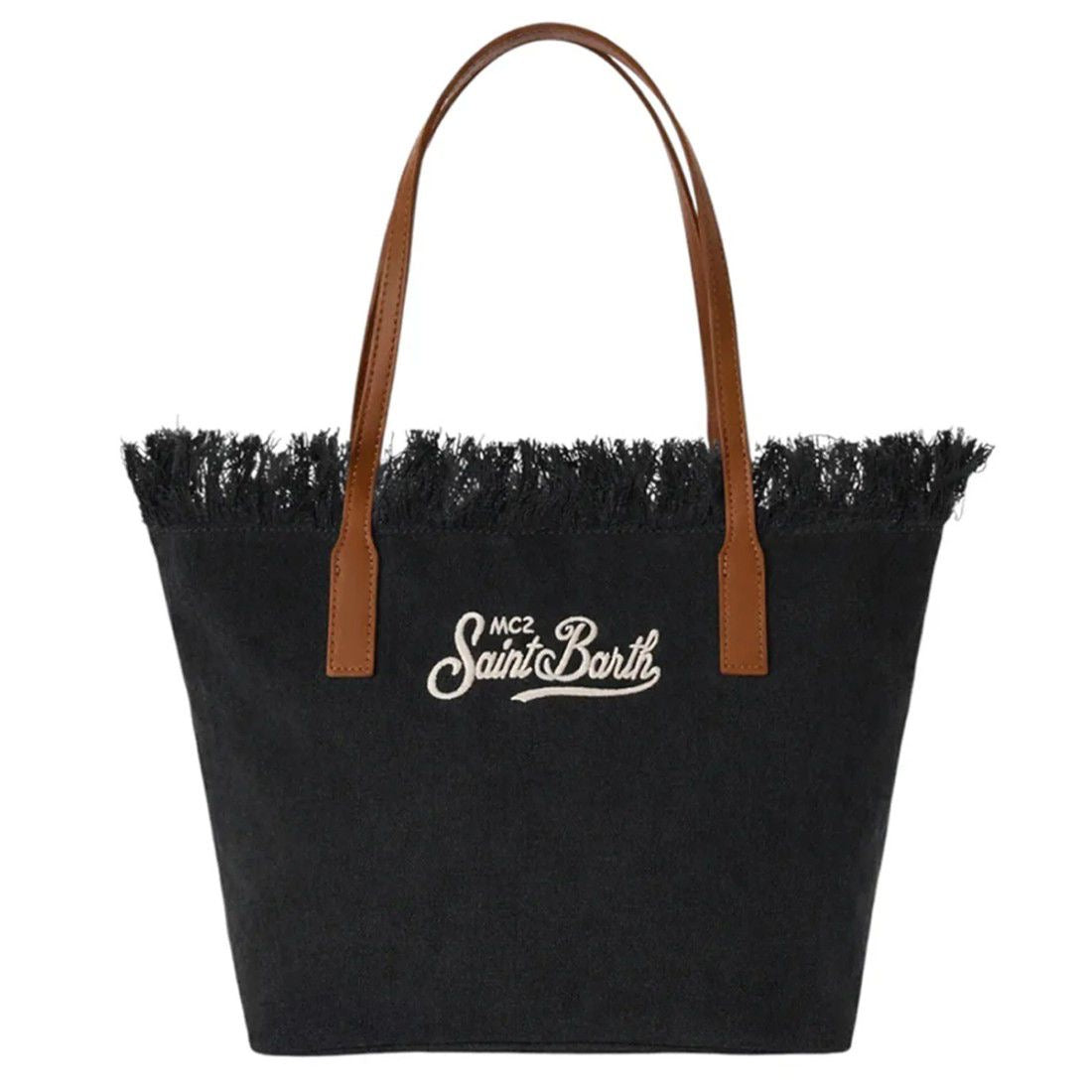 BORSA CITY REGULAR IN CANVAS DENIM SCURO CON FRANGE SAINT BARTH