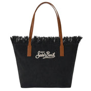 BORSA CITY REGULAR IN CANVAS DENIM SCURO CON FRANGE SAINT BARTH