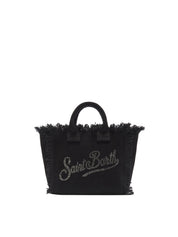 BORSA VANITY MINI IN CANVAS NERA CON LOGO IN STRASS SAINT BARTH