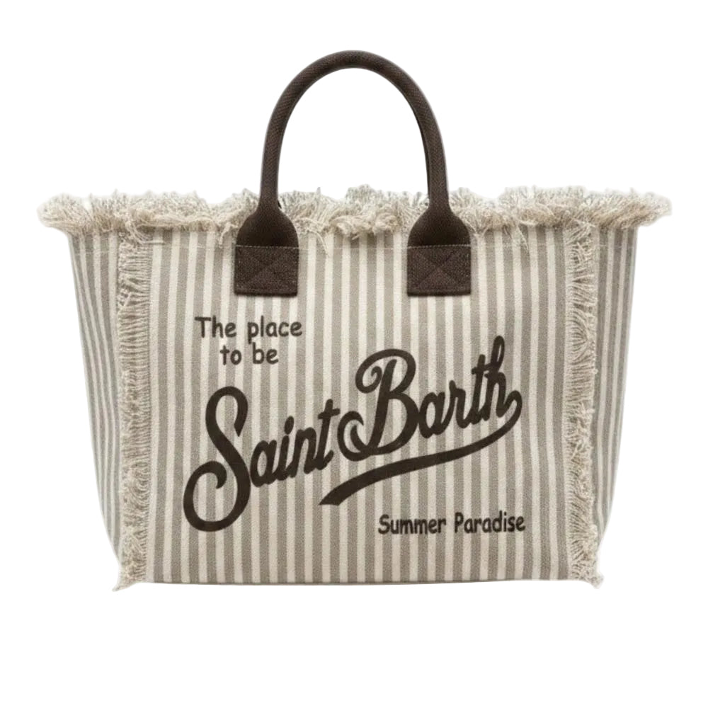 Mc2 Saint Barth Borsa Colette In Canvas A Righe Beige Medium