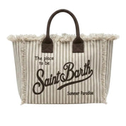 Mc2 Saint Barth Borsa Colette In Canvas A Righe Beige Medium