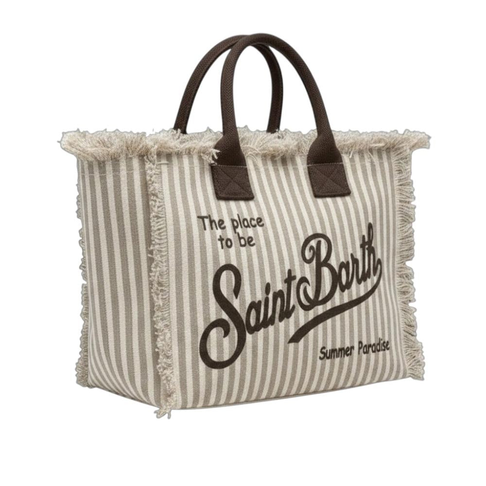 Mc2 Saint Barth Borsa Colette In Canvas A Righe Beige Medium