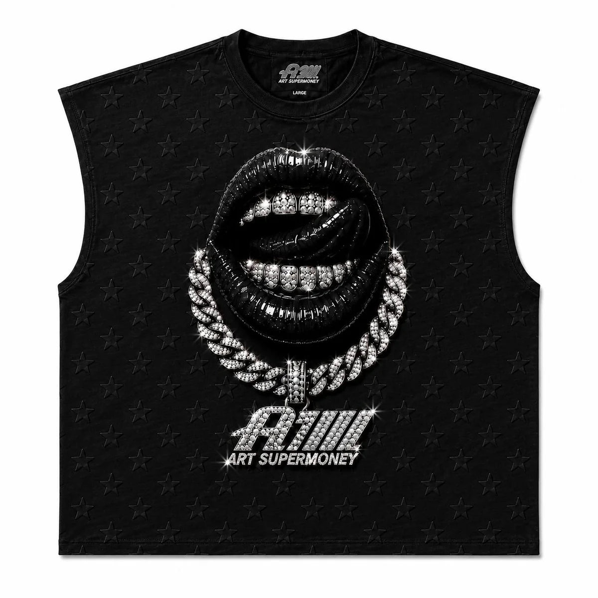 CANOTTA TEE SMANICATA GRILLZ BLACK LIPS ARTSUPERMONEY