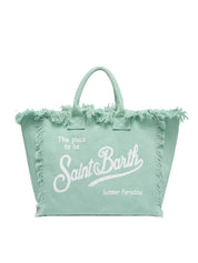 BORSA A SPALLA VANITY IN CANVAS DI COTONE VERDE SALVIA SAINT BARTH