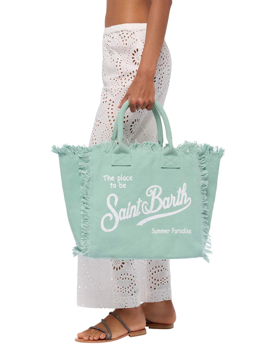 BORSA A SPALLA VANITY IN CANVAS DI COTONE VERDE SALVIA SAINT BARTH