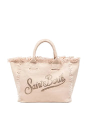 BORSA COLETTE IN CANVAS BEIGE CON LOGO IN STRASS SAINTBARTH