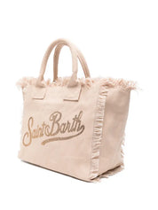 BORSA COLETTE IN CANVAS BEIGE CON LOGO IN STRASS SAINTBARTH