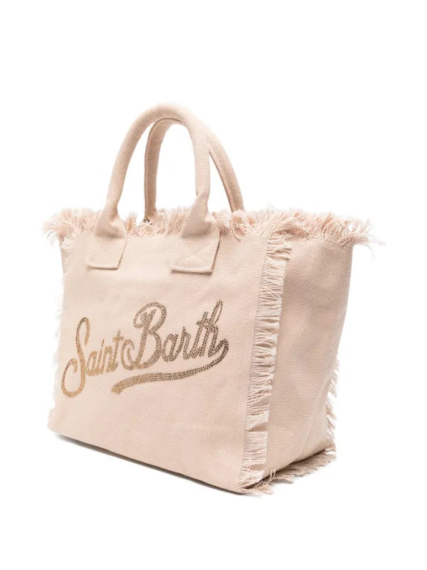 BORSA COLETTE IN CANVAS BEIGE CON LOGO IN STRASS SAINTBARTH