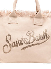 BORSA COLETTE IN CANVAS BEIGE CON LOGO IN STRASS SAINTBARTH