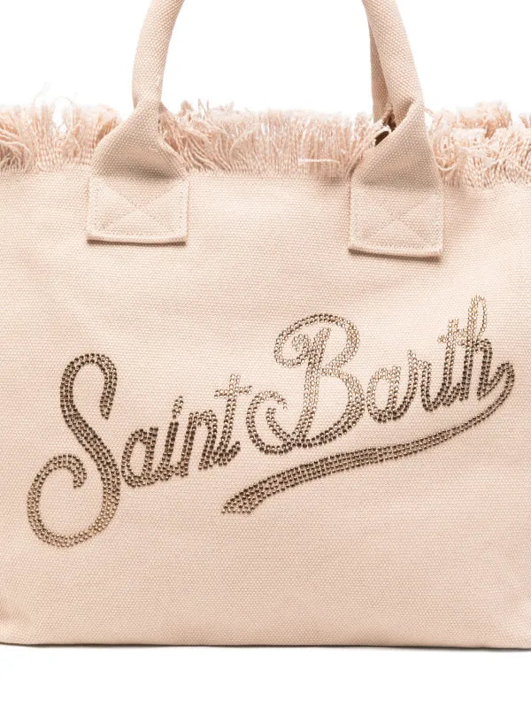BORSA COLETTE IN CANVAS BEIGE CON LOGO IN STRASS SAINTBARTH