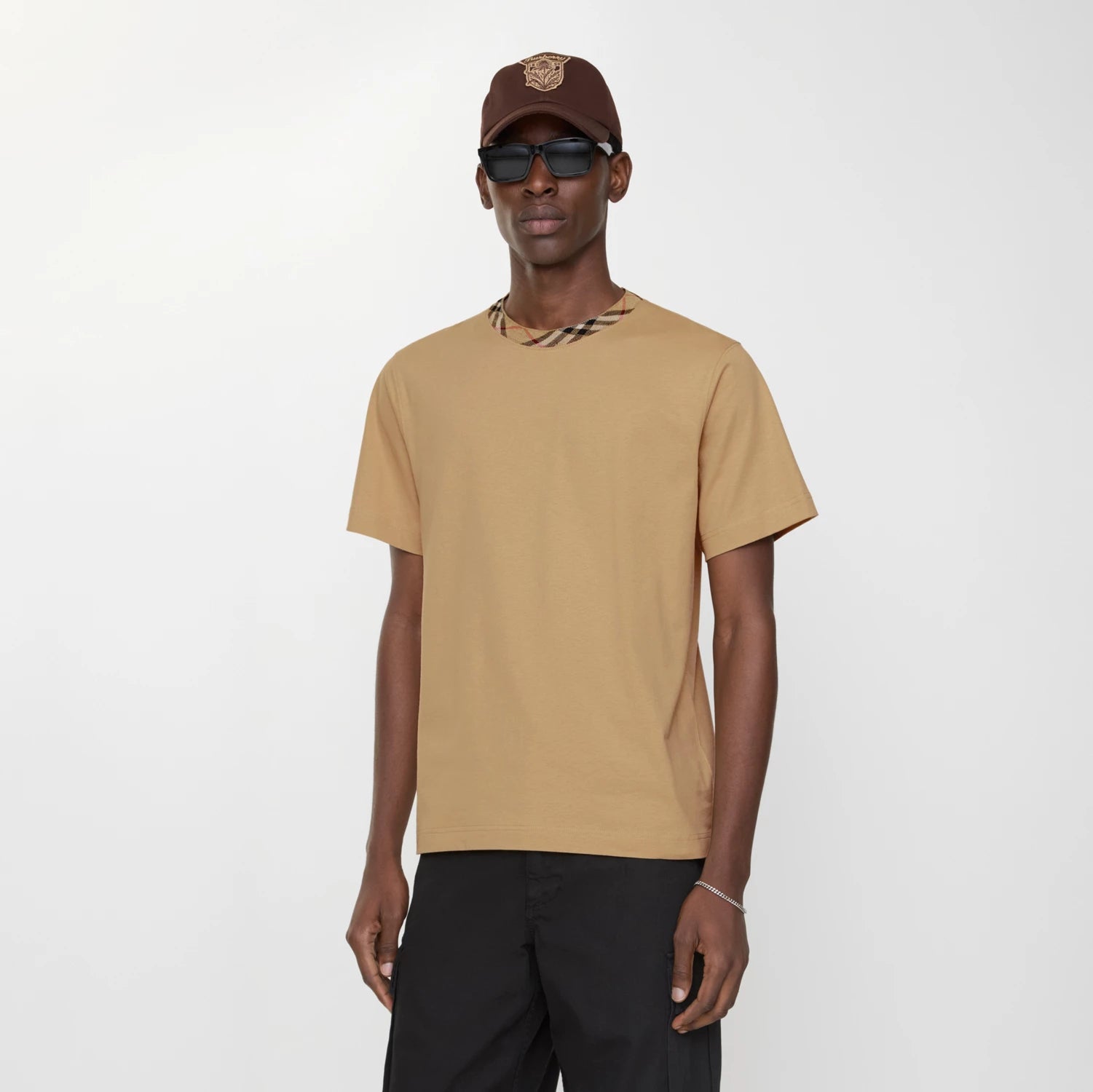 T-shirt in cotone con finiture Check BURBERRY